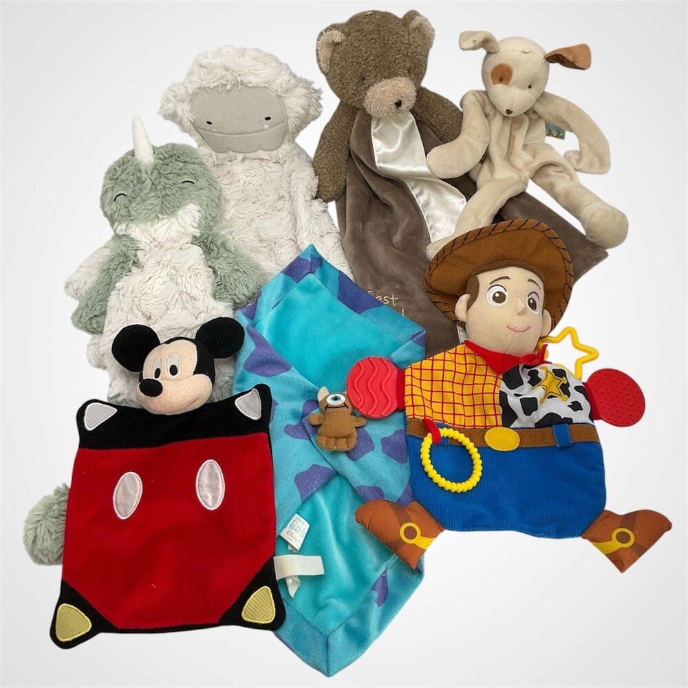 Lot of 7 Baby Loveys Security Blankets Disney, Slumberkins, BunniesbytheBay